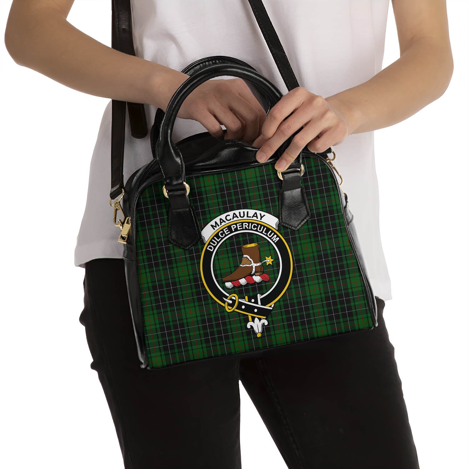 MacAulay Hunting Tartan Shoulder Handbags with Family Crest - Tartanvibesclothing