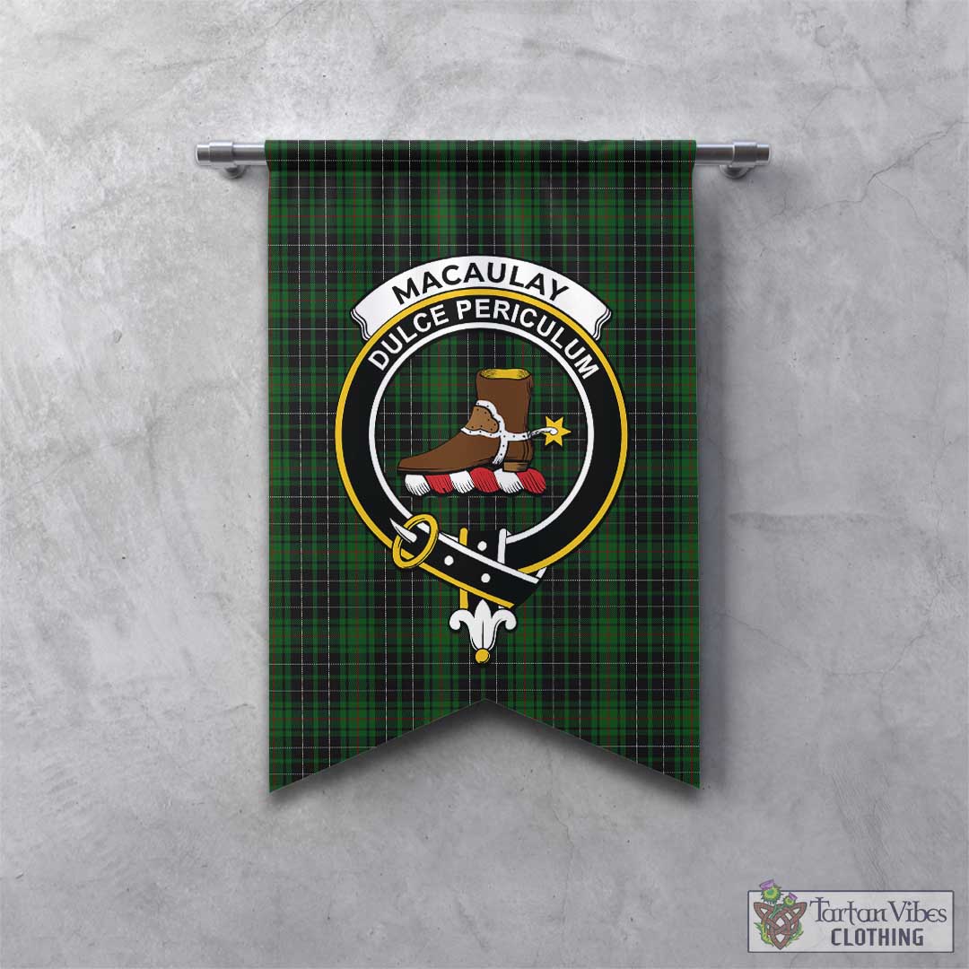 Tartan Vibes Clothing MacAulay Hunting Tartan Gonfalon, Tartan Banner with Family Crest