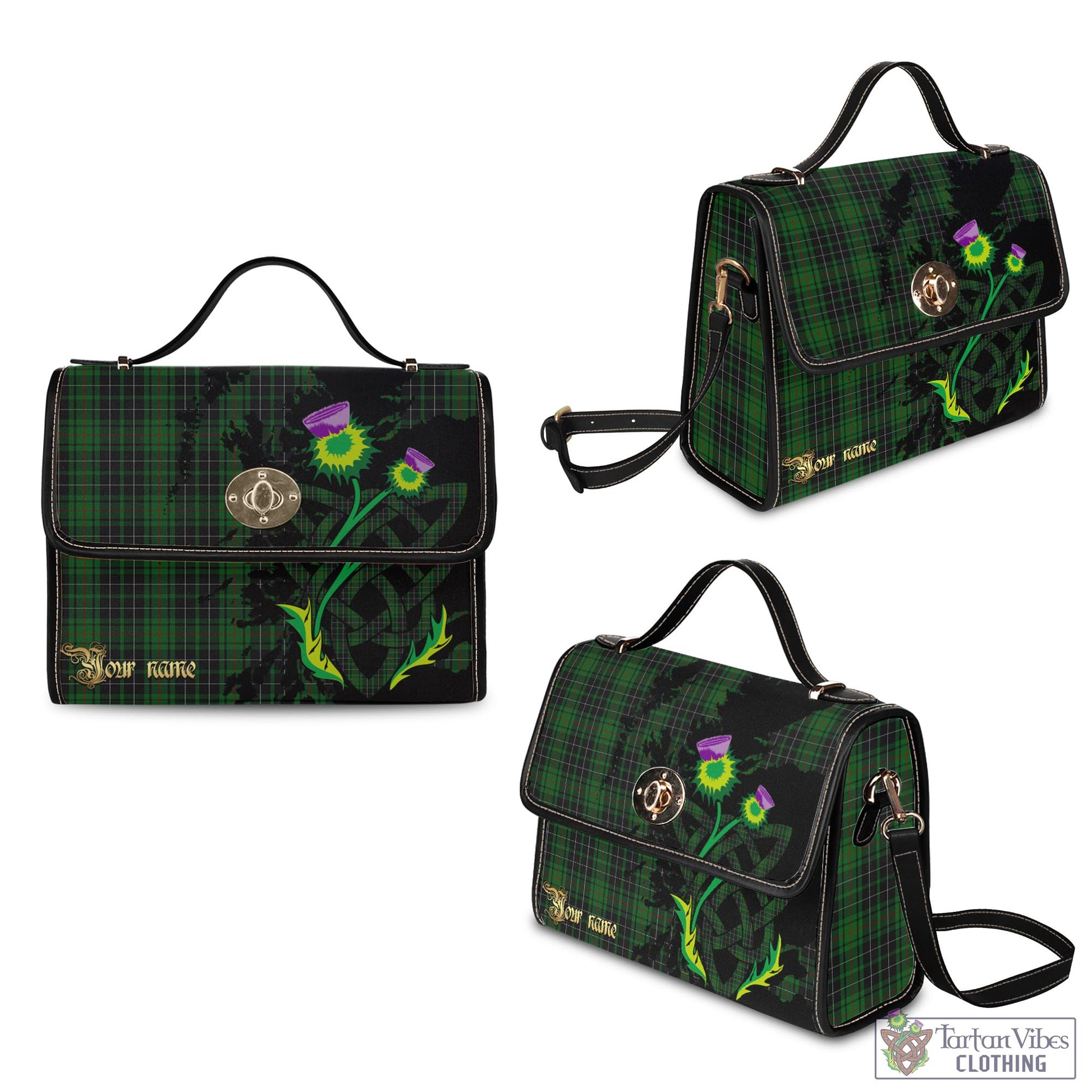 Tartan Vibes Clothing MacAulay Hunting Tartan Waterproof Canvas Bag with Scotland Map and Thistle Celtic Accents