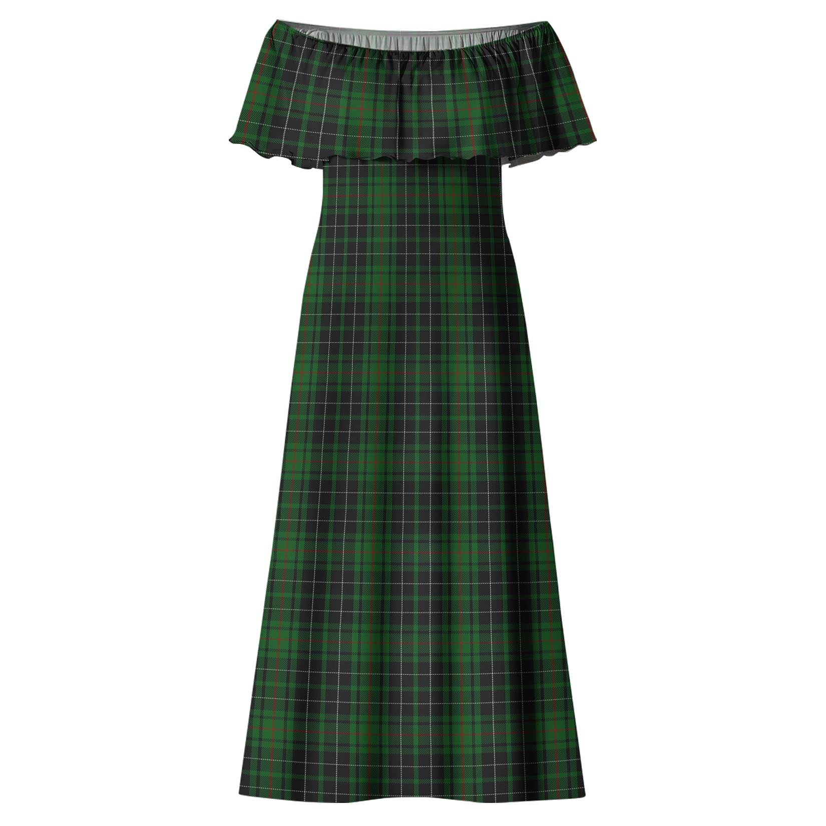 MacAulay Hunting Tartan Off Shoulder Long Dress - Tartanvibesclothing