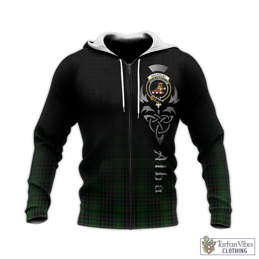 Tartan Vibes Clothing MacAulay Hunting Tartan Knitted Hoodie Featuring Alba Gu Brath Family Crest Celtic Inspired