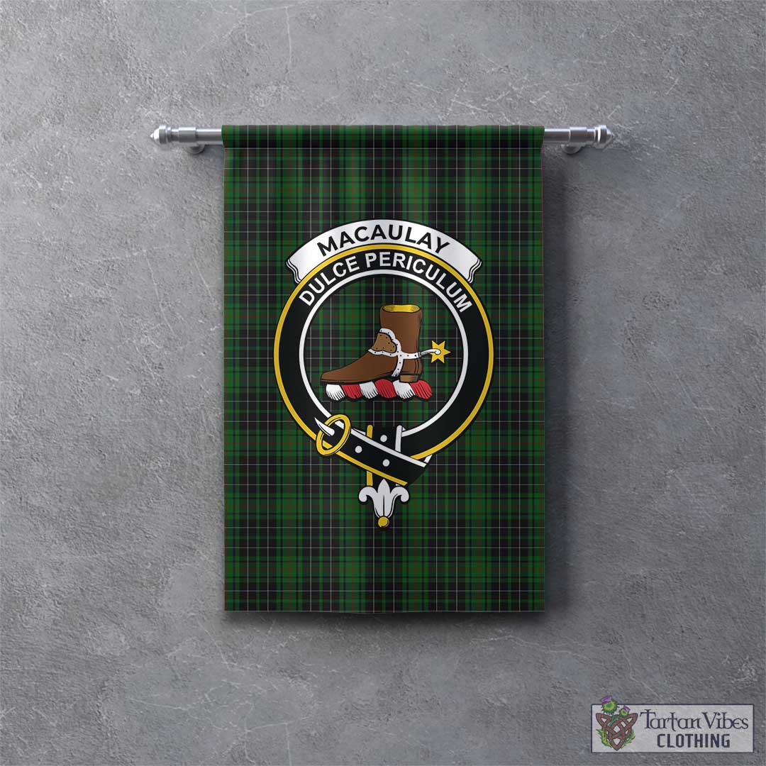 Tartan Vibes Clothing MacAulay Hunting Tartan Gonfalon, Tartan Banner with Family Crest