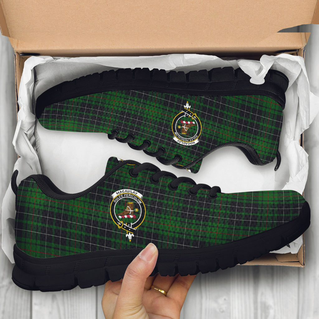 MacAulay Hunting Tartan Sneakers with Family Crest - Tartan Vibes Clothing