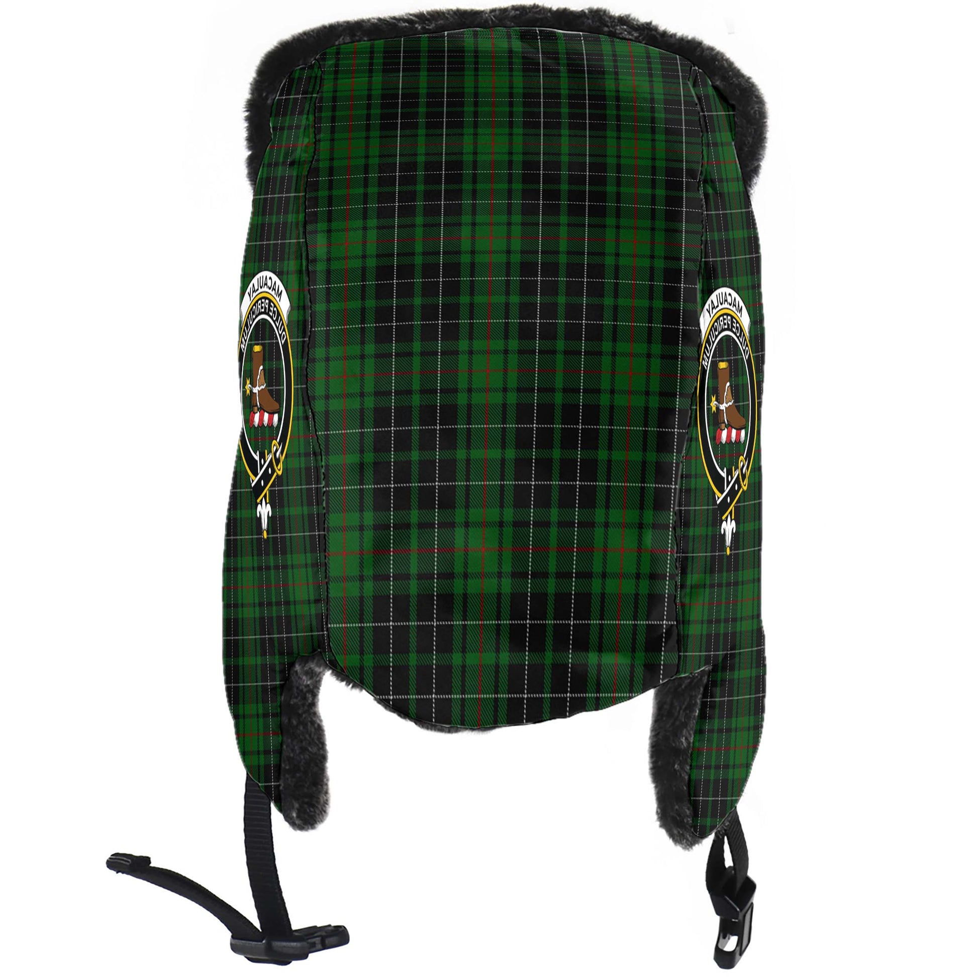 MacAulay Hunting Tartan Winter Trapper Hat with Family Crest - Tartanvibesclothing