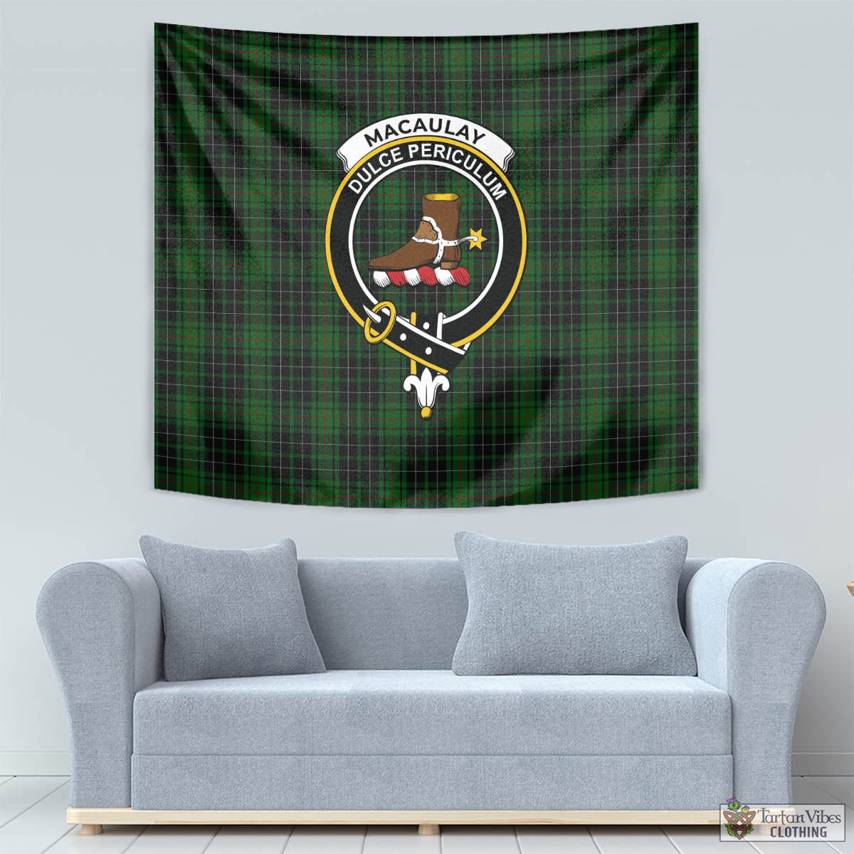 Tartan Vibes Clothing MacAulay Hunting Tartan Tapestry Wall Hanging and Home Decor for Room with Family Crest