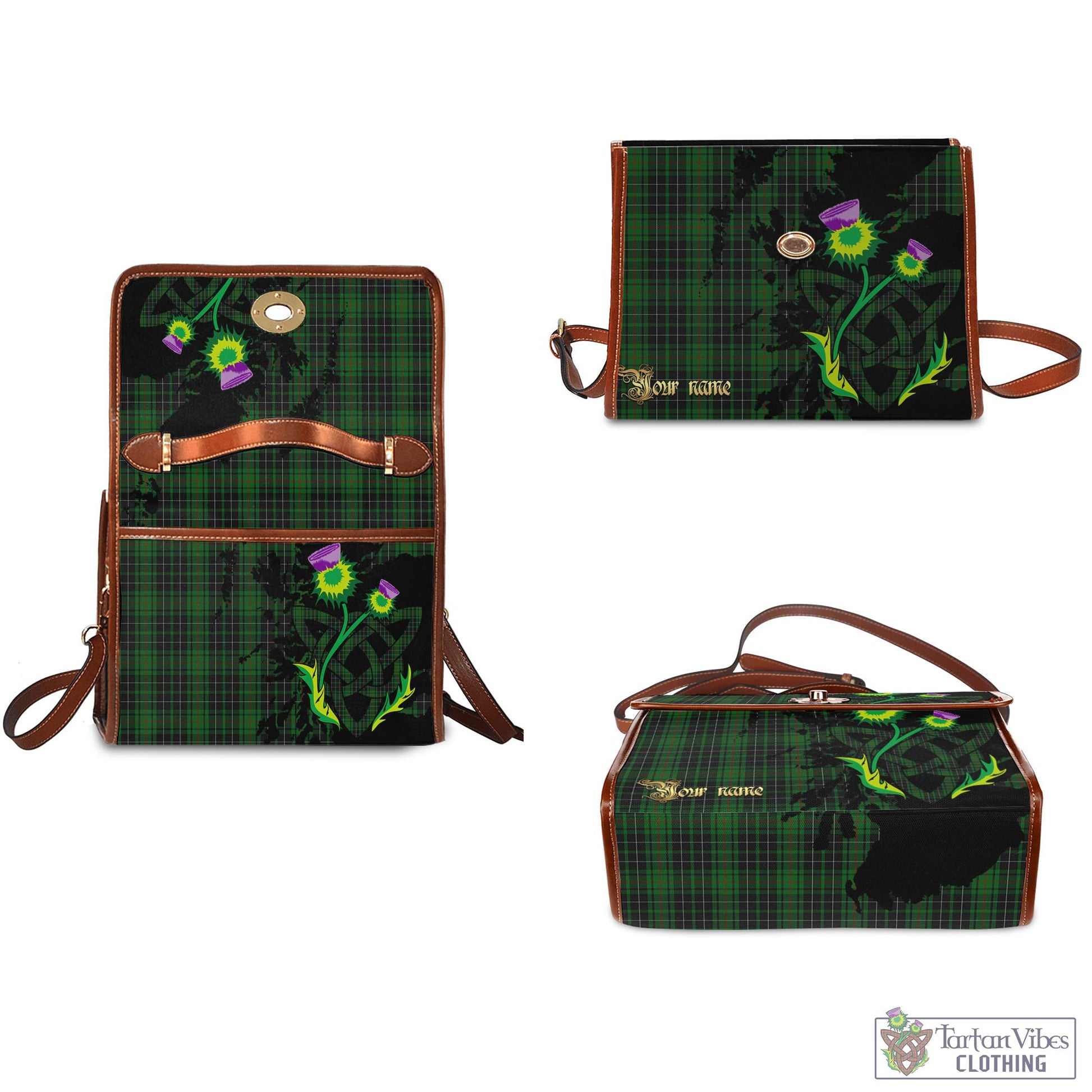 Tartan Vibes Clothing MacAulay Hunting Tartan Waterproof Canvas Bag with Scotland Map and Thistle Celtic Accents