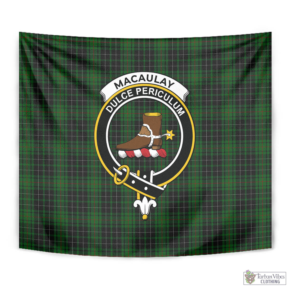 Tartan Vibes Clothing MacAulay Hunting Tartan Tapestry Wall Hanging and Home Decor for Room with Family Crest