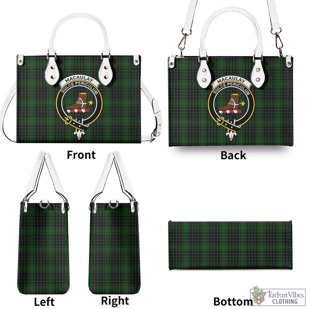 Tartan Vibes Clothing MacAulay Hunting Tartan Luxury Leather Handbags with Family Crest