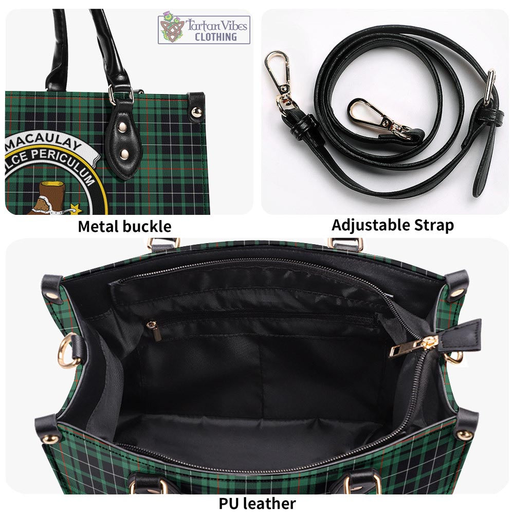 Tartan Vibes Clothing MacAulay Hunting Ancient Tartan Luxury Leather Handbags with Family Crest