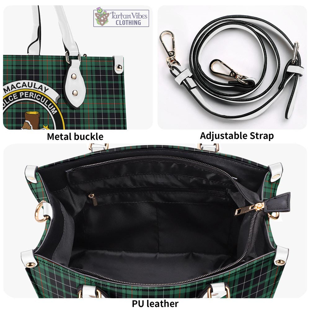 Tartan Vibes Clothing MacAulay Hunting Ancient Tartan Luxury Leather Handbags with Family Crest