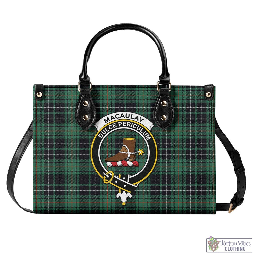 Tartan Vibes Clothing MacAulay Hunting Ancient Tartan Luxury Leather Handbags with Family Crest