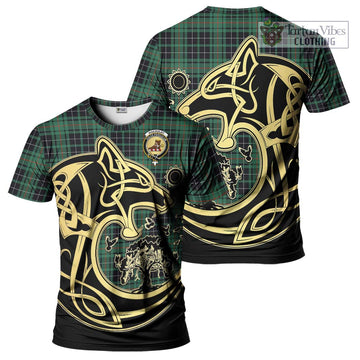 MacAulay Hunting Ancient Tartan T-Shirt with Family Crest Celtic Wolf Style