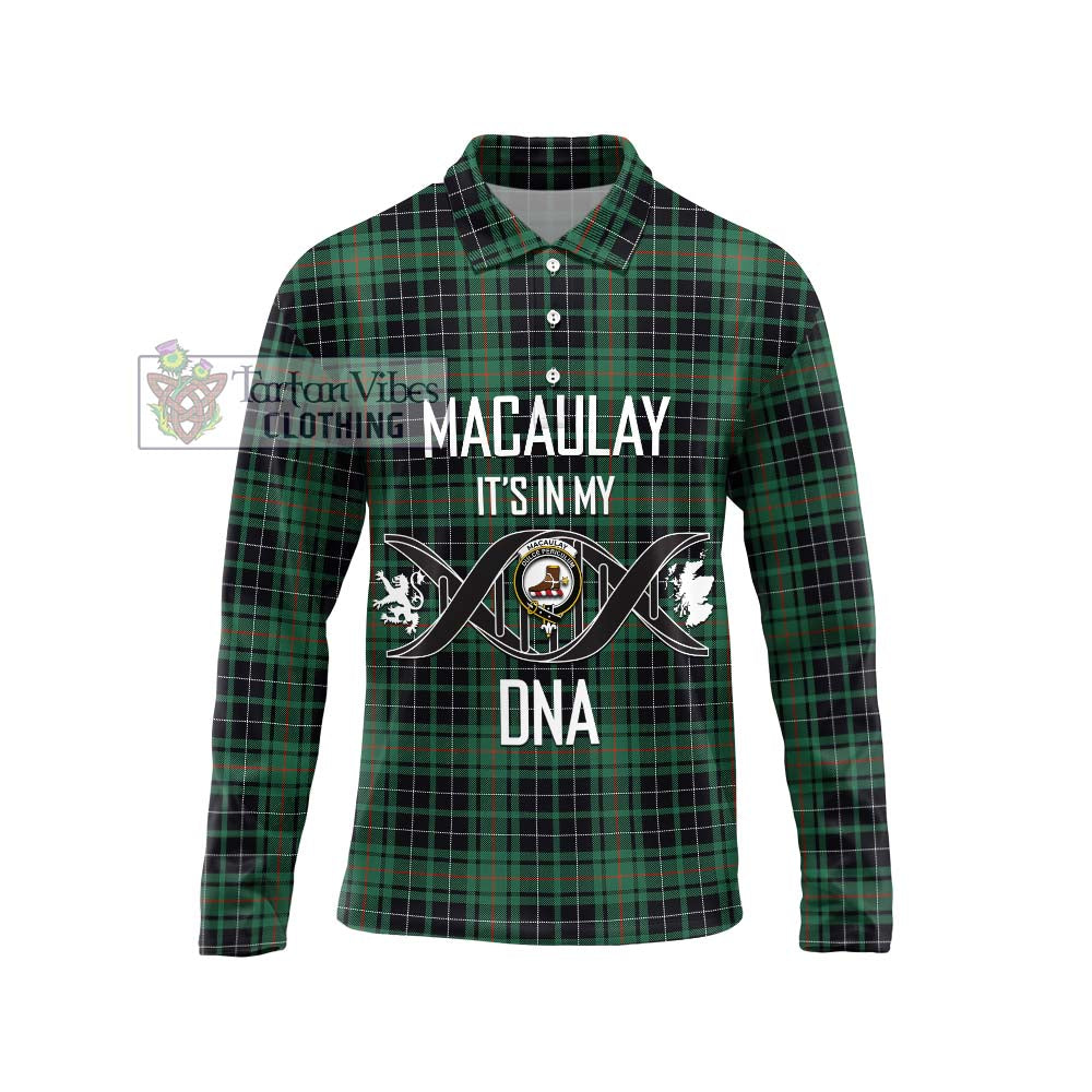 Tartan Vibes Clothing MacAulay Hunting Ancient Tartan Long Sleeve Polo Shirt with Family Crest DNA In Me Style