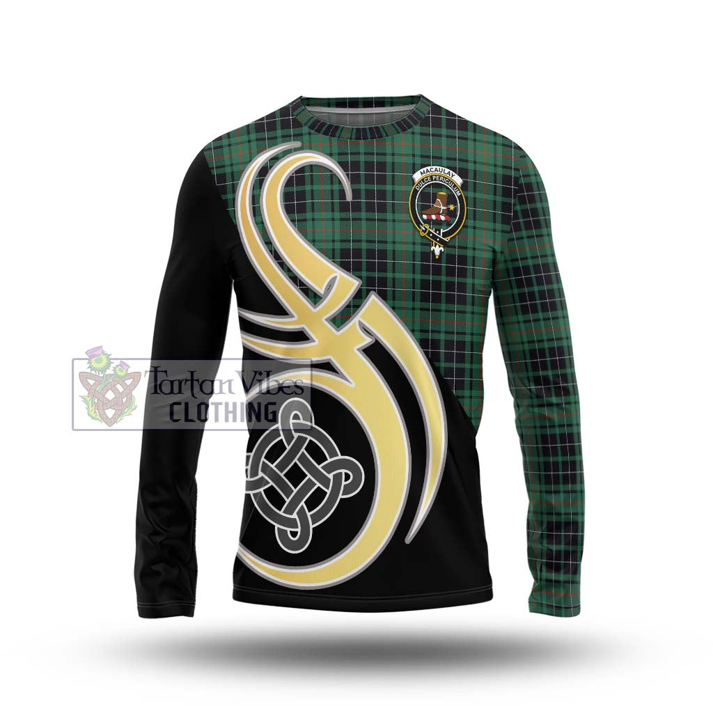 Tartan Vibes Clothing MacAulay Hunting Ancient Tartan Long Sleeve T-Shirt with Family Crest and Celtic Symbol Style