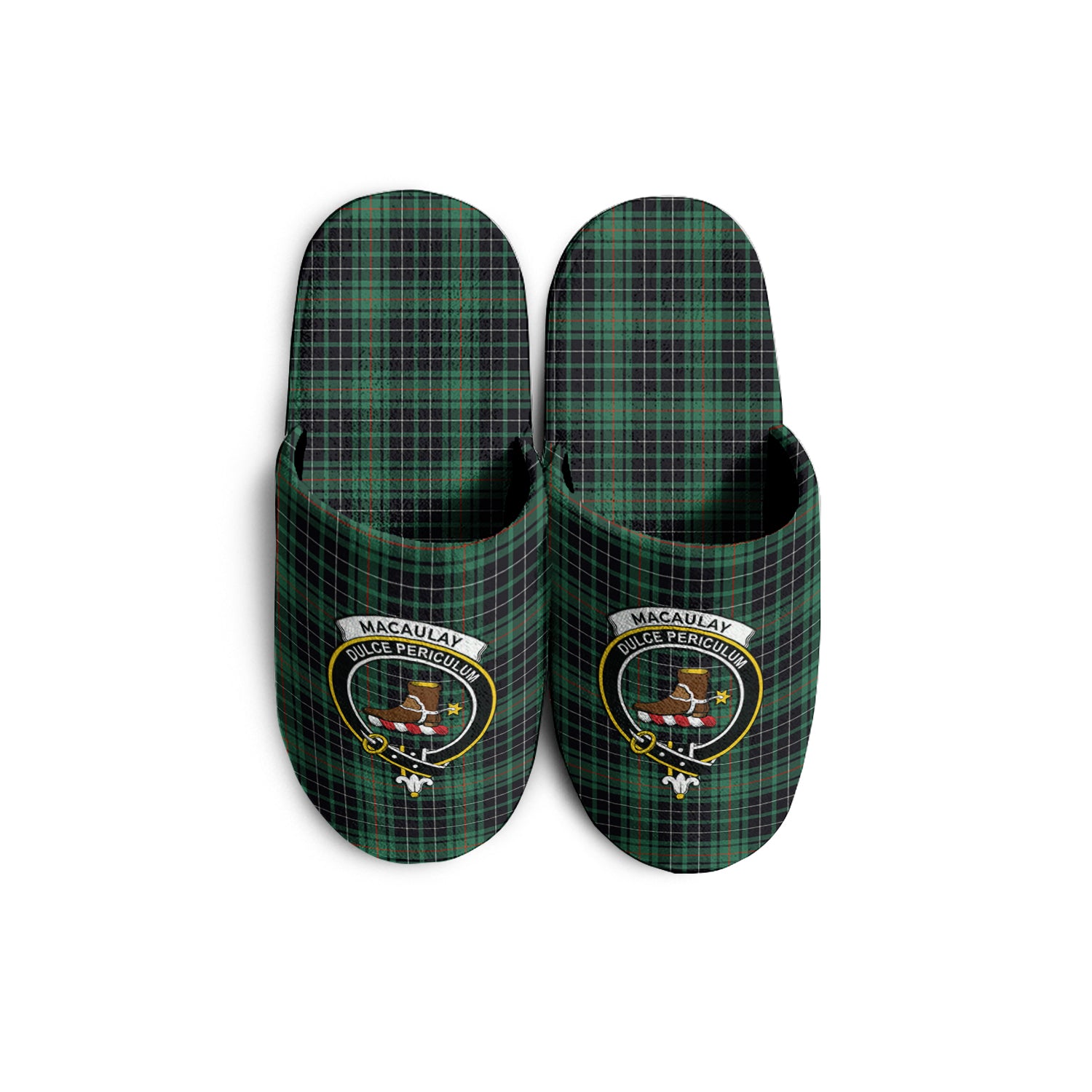 MacAulay Hunting Ancient Tartan Home Slippers with Family Crest - Tartanvibesclothing