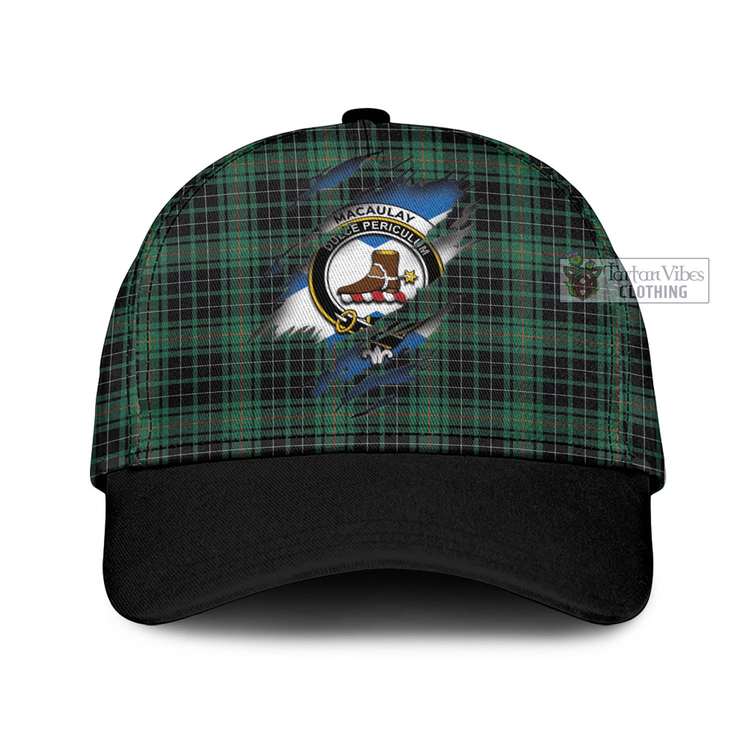 Tartan Vibes Clothing MacAulay Hunting Ancient Tartan Classic Cap with Family Crest In Me Style