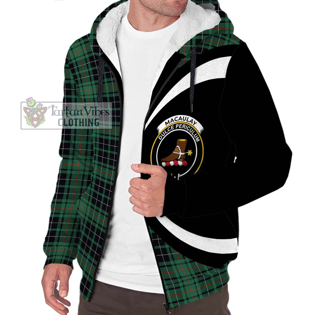 Tartan Vibes Clothing MacAulay Hunting Ancient Tartan Sherpa Hoodie with Family Crest Circle Style