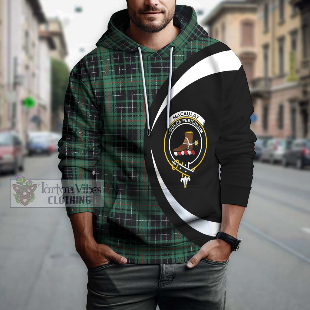 Tartan Vibes Clothing MacAulay Hunting Ancient Tartan Hoodie with Family Crest Circle Style