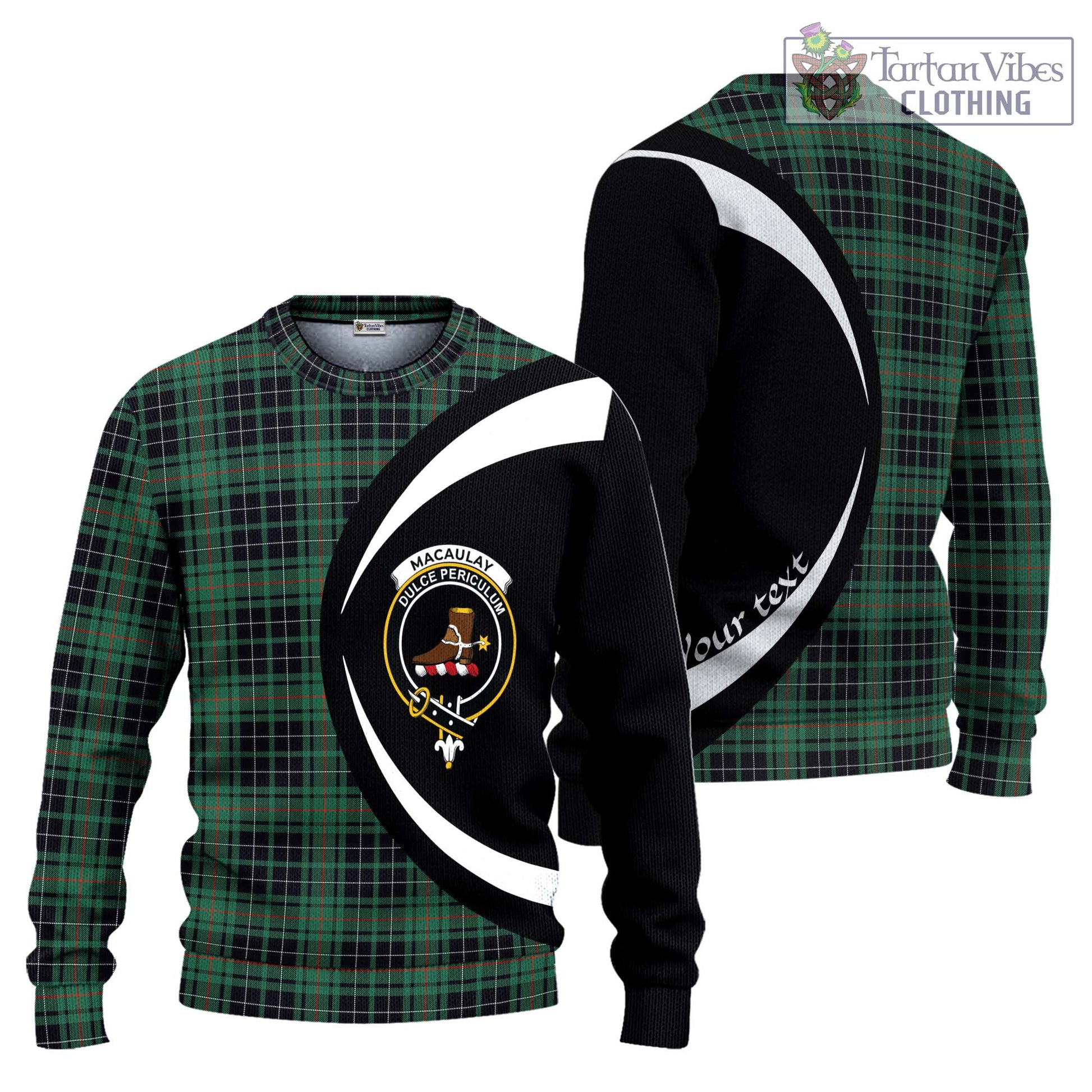 Tartan Vibes Clothing MacAulay Hunting Ancient Tartan Knitted Sweater with Family Crest Circle Style