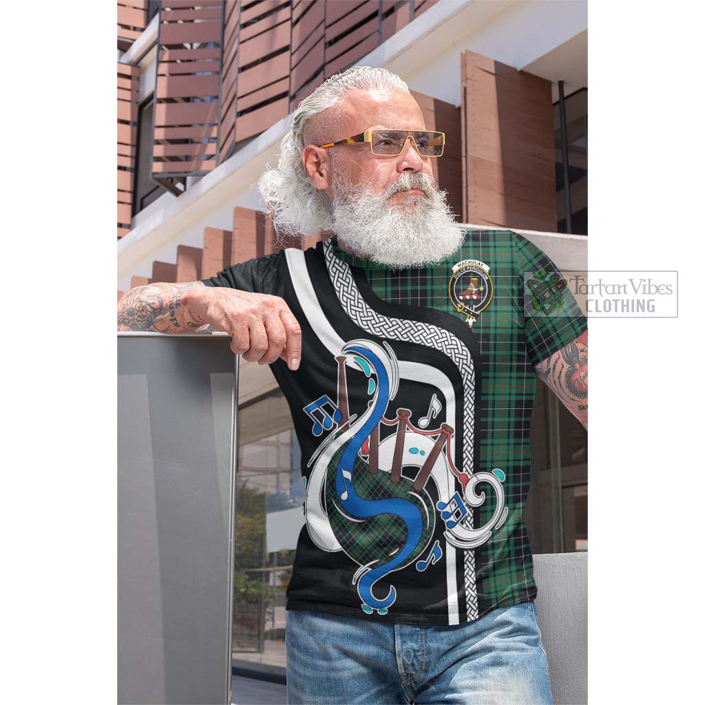 Tartan Vibes Clothing MacAulay Hunting Ancient Tartan Cotton T-shirt with Epic Bagpipe Style