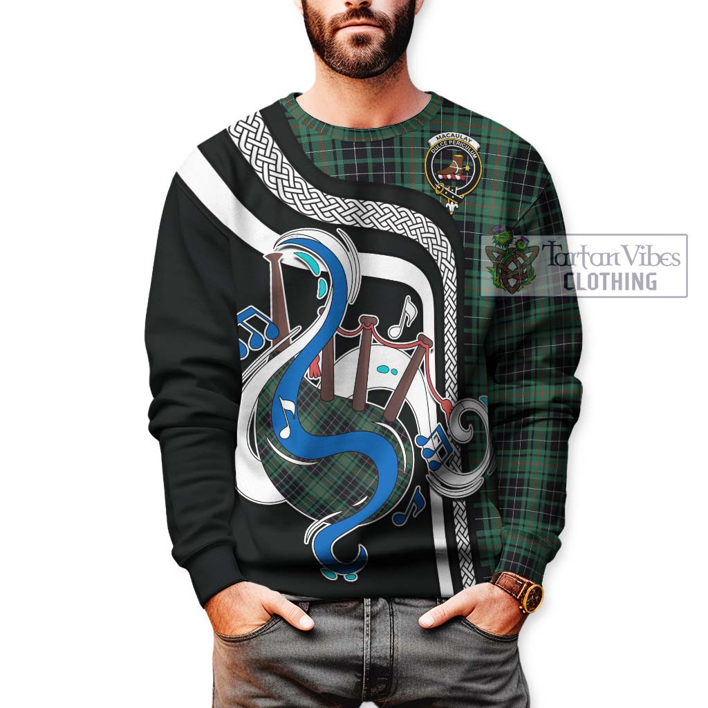 Tartan Vibes Clothing MacAulay Hunting Ancient Tartan Sweatshirt with Epic Bagpipe Style