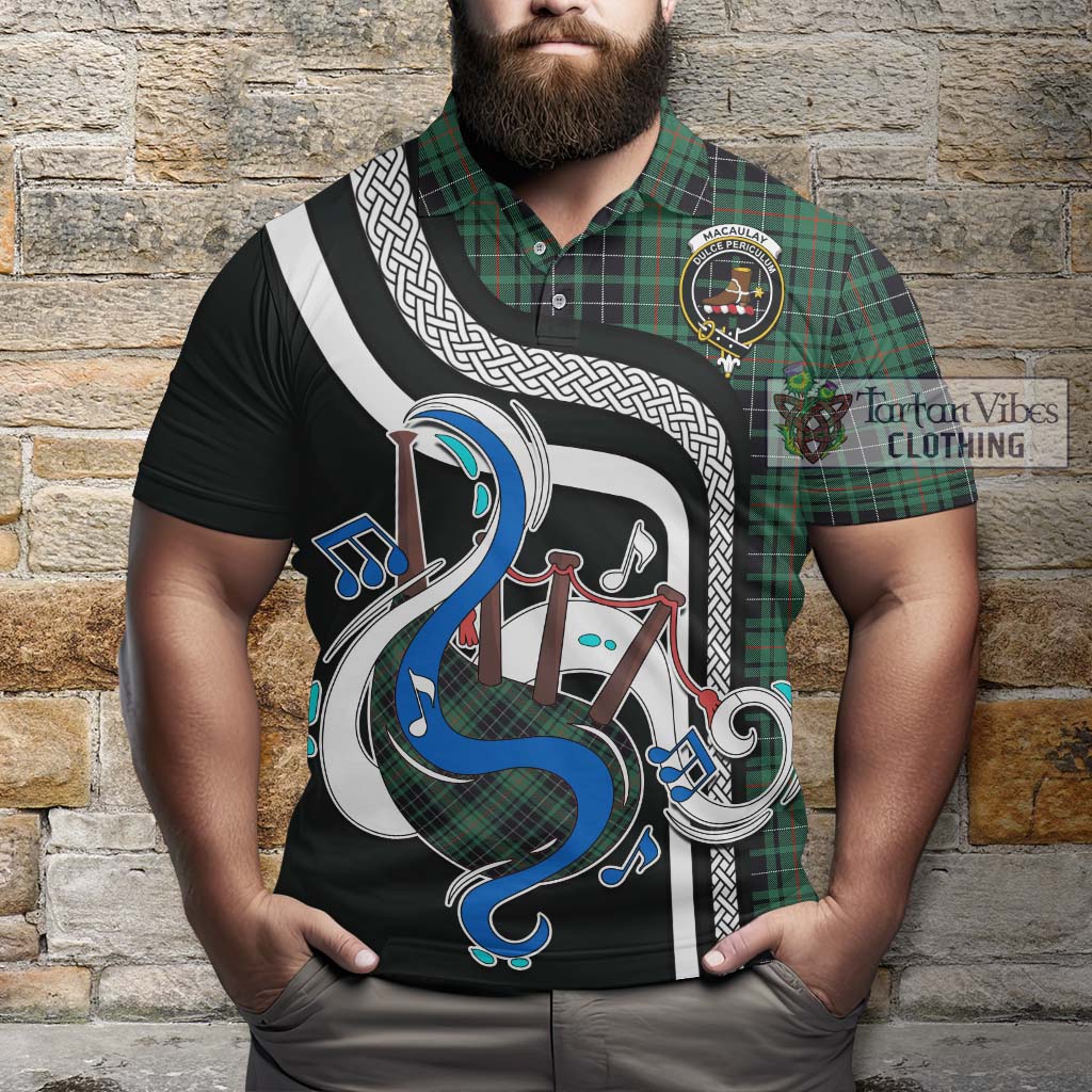 Tartan Vibes Clothing MacAulay Hunting Ancient Tartan Polo Shirt with Epic Bagpipe Style