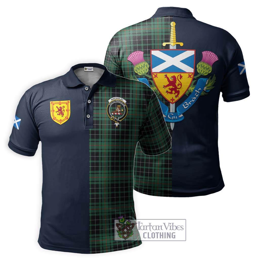 Tartan Vibes Clothing MacAulay Hunting Ancient Tartan Polo Shirt with Scottish Lion Royal Arm Half Style