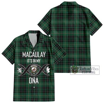 MacAulay Hunting Ancient Tartan Short Sleeve Button Shirt with Family Crest DNA In Me Style