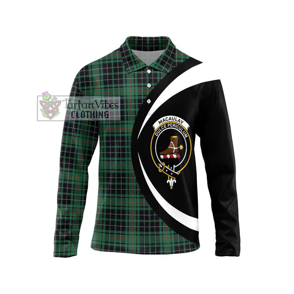 Tartan Vibes Clothing MacAulay Hunting Ancient Tartan Long Sleeve Polo Shirt with Family Crest Circle Style