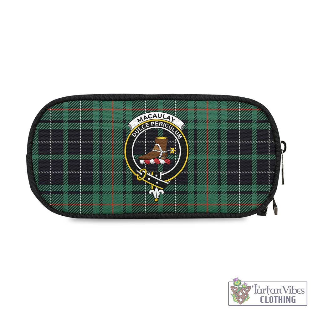 Tartan Vibes Clothing MacAulay Hunting Ancient Tartan Pen and Pencil Case with Family Crest