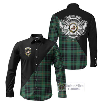 MacAulay Hunting Ancient Tartan Long Sleeve Button Shirt with Family Crest and Military Logo Style