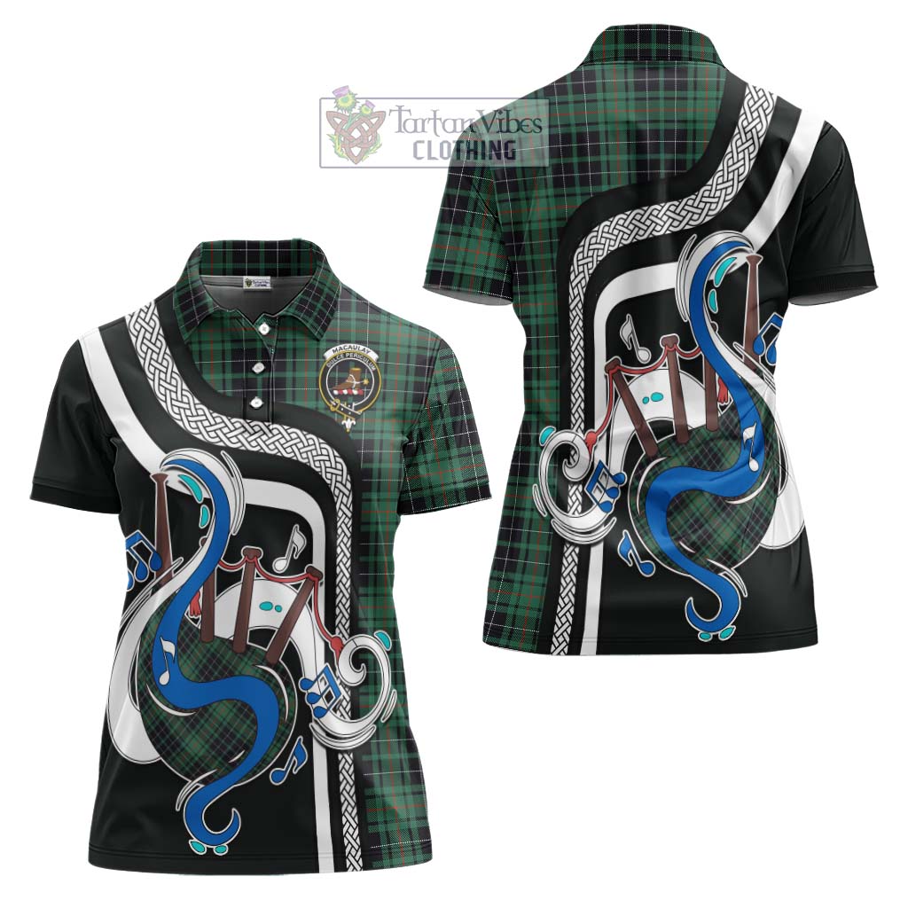 Tartan Vibes Clothing MacAulay Hunting Ancient Tartan Women's Polo Shirt with Epic Bagpipe Style