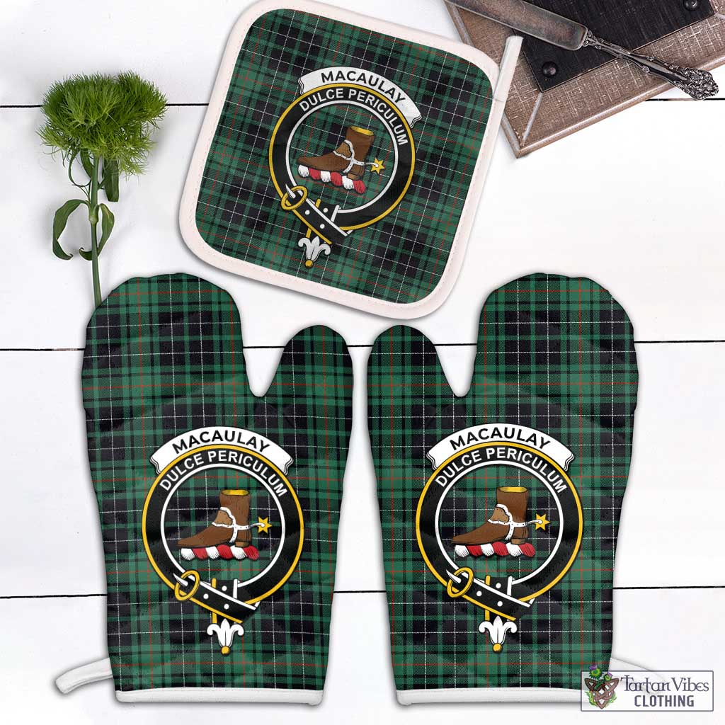 Tartan Vibes Clothing MacAulay Hunting Ancient Tartan Combo Oven Mitt & Pot-Holder with Family Crest