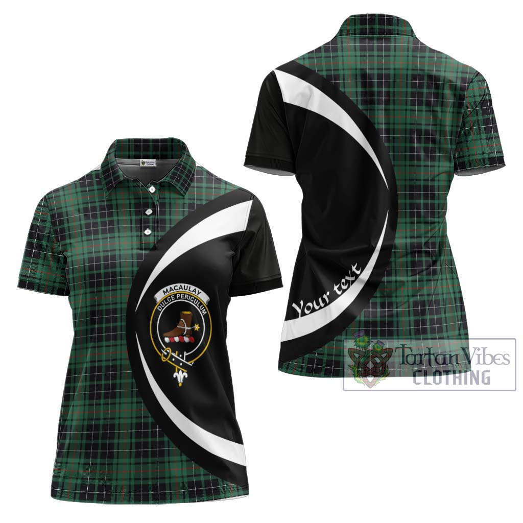 Tartan Vibes Clothing MacAulay Hunting Ancient Tartan Women's Polo Shirt with Family Crest Circle Style