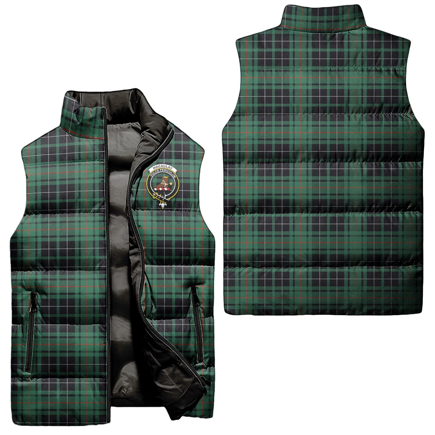 MacAulay Hunting Ancient Tartan Sleeveless Puffer Jacket with Family Crest Unisex - Tartanvibesclothing