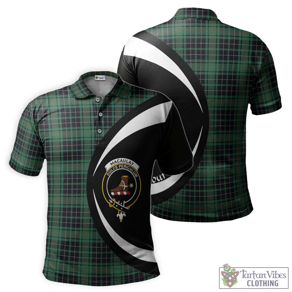 Tartan Vibes Clothing MacAulay Hunting Ancient Tartan Men's Polo Shirt with Family Crest Circle Style