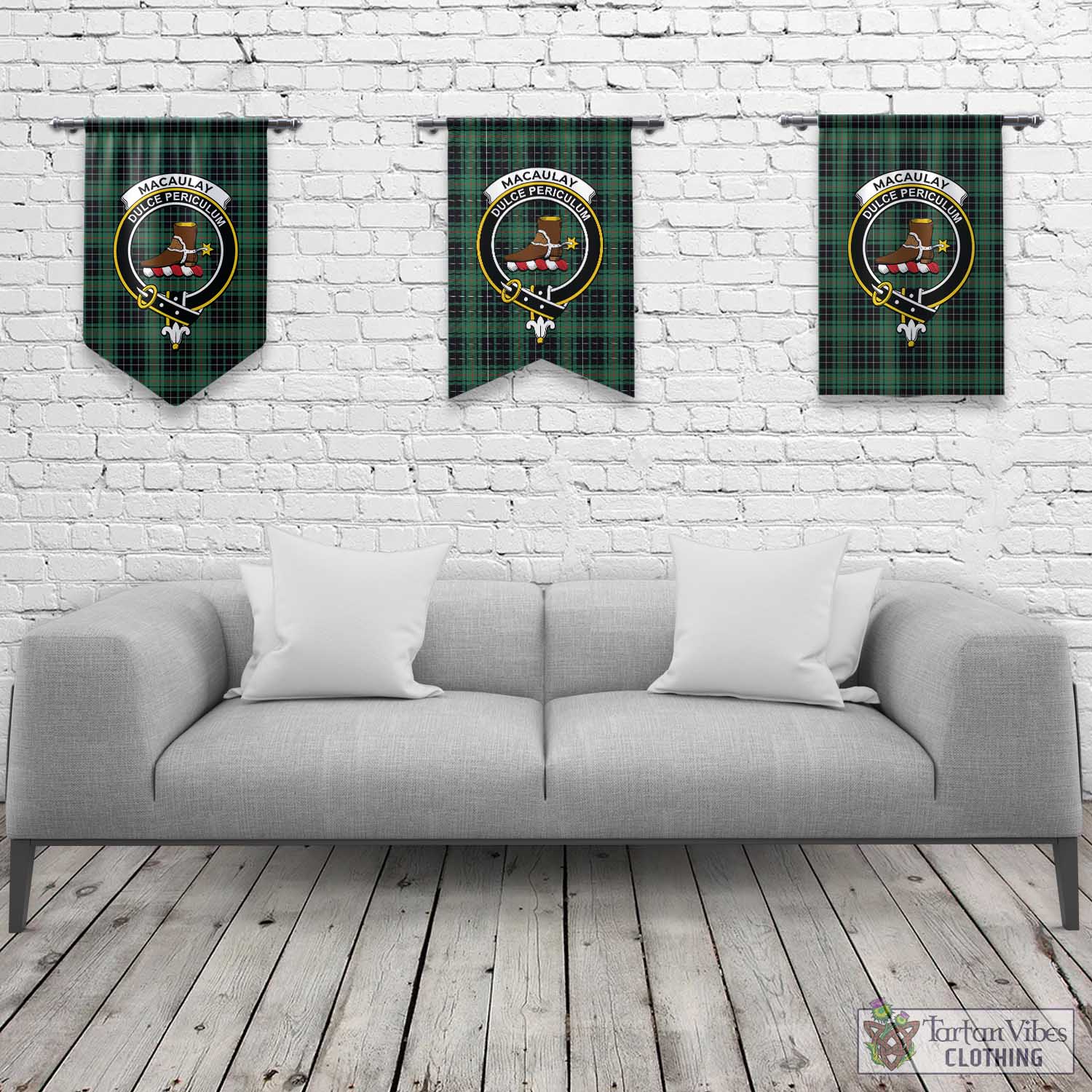 Tartan Vibes Clothing MacAulay Hunting Ancient Tartan Gonfalon, Tartan Banner with Family Crest