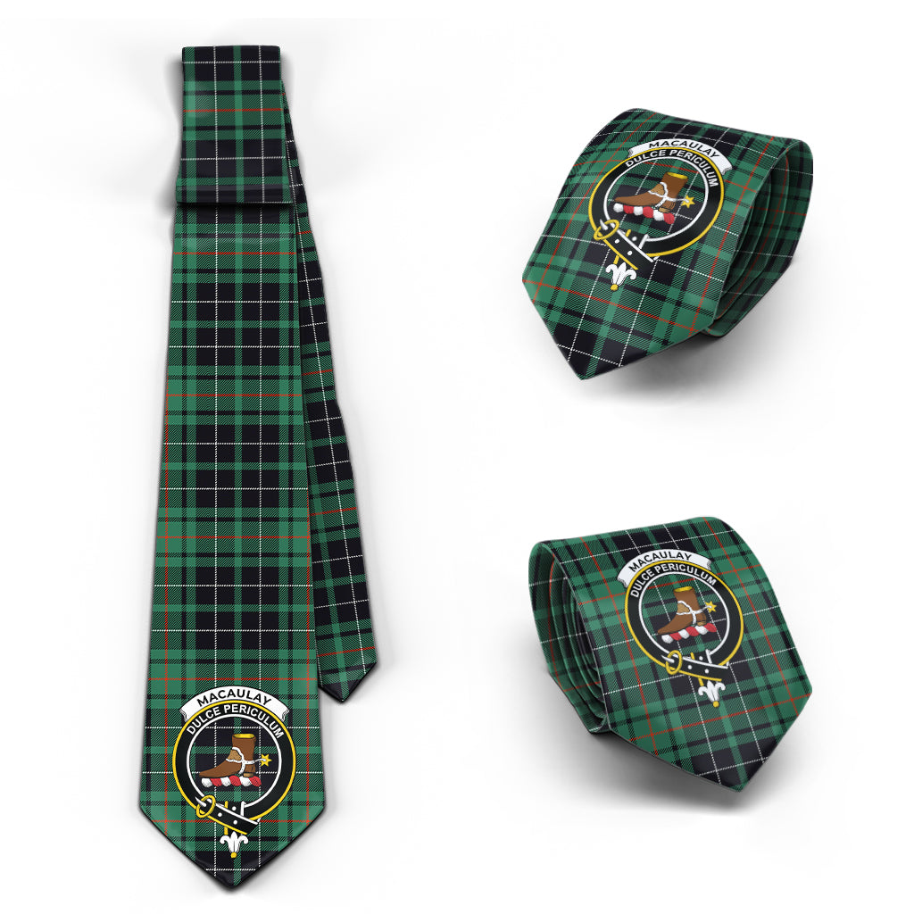 MacAulay Hunting Ancient Tartan Classic Necktie with Family Crest Necktie One Size - Tartan Vibes Clothing