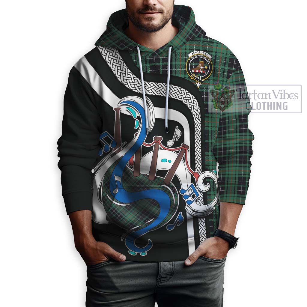 Tartan Vibes Clothing MacAulay Hunting Ancient Tartan Hoodie with Epic Bagpipe Style