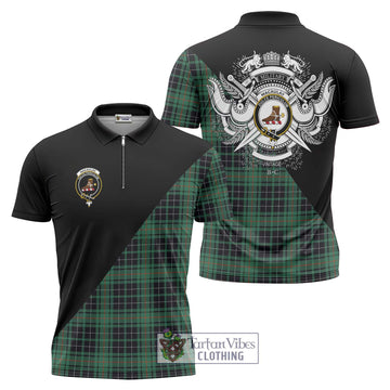 MacAulay Hunting Ancient Tartan Zipper Polo Shirt with Family Crest and Military Logo Style