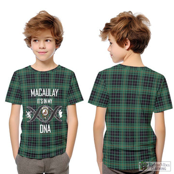 MacAulay Hunting Ancient Tartan Kid T-Shirt with Family Crest DNA In Me Style