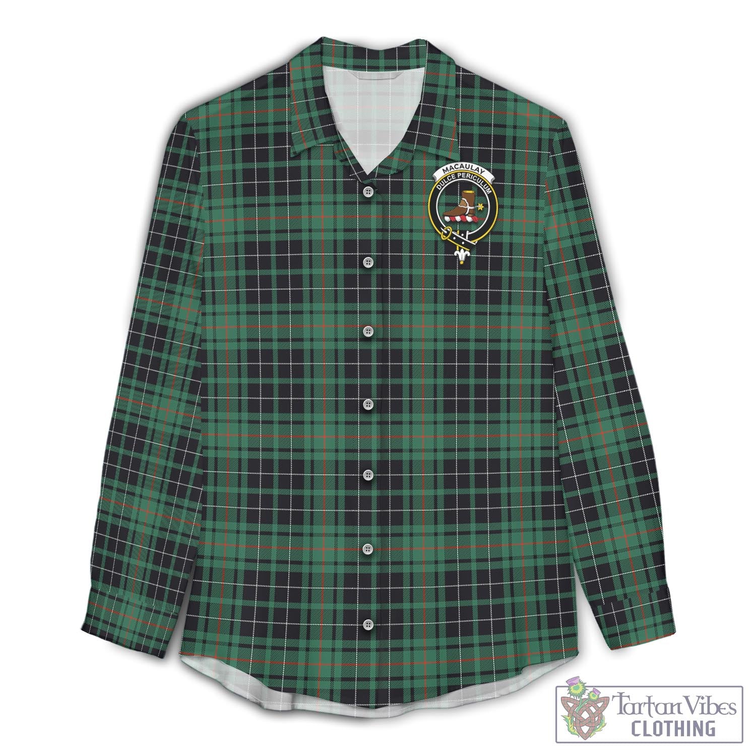 Tartan Vibes Clothing MacAulay Hunting Ancient Tartan Womens Casual Shirt with Family Crest