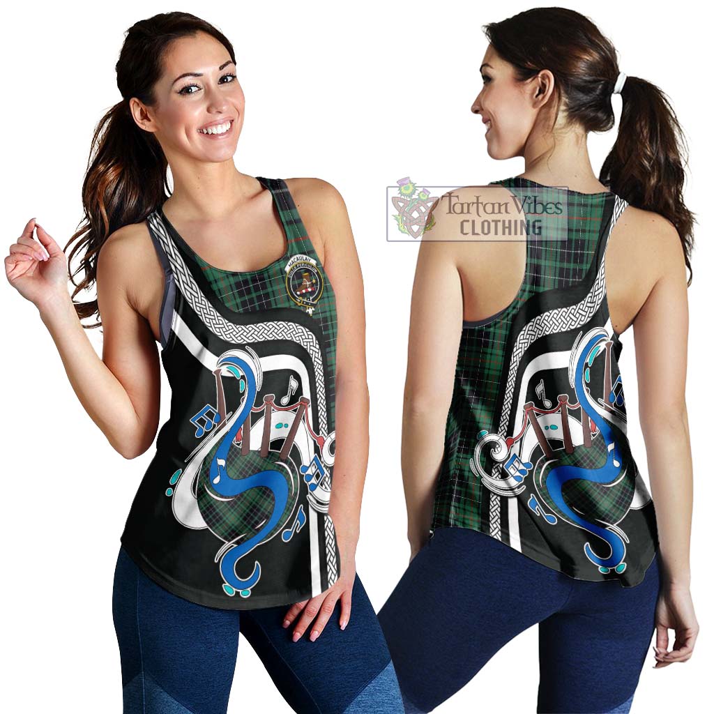 Tartan Vibes Clothing MacAulay Hunting Ancient Tartan Women's Racerback Tanks with Epic Bagpipe Style