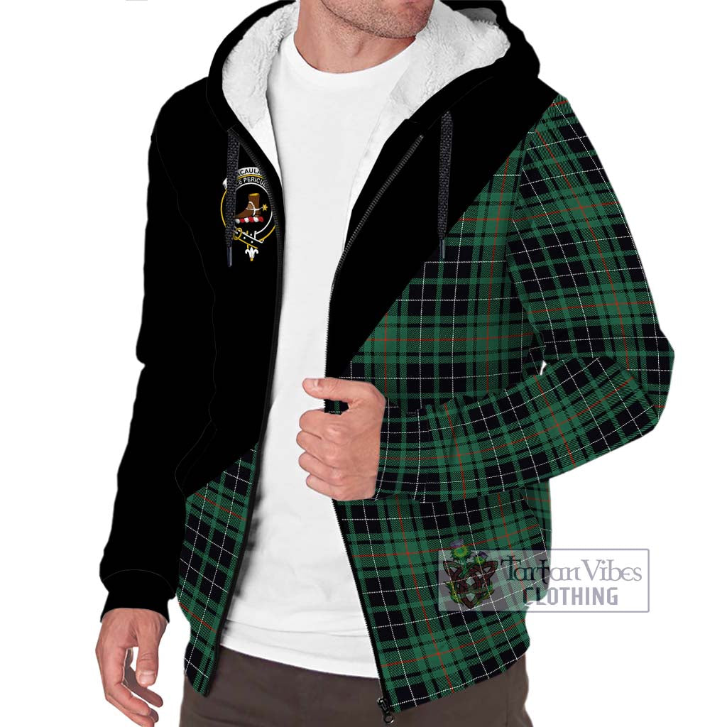 Tartan Vibes Clothing MacAulay Hunting Ancient Tartan Sherpa Hoodie with Family Crest and Military Logo Style