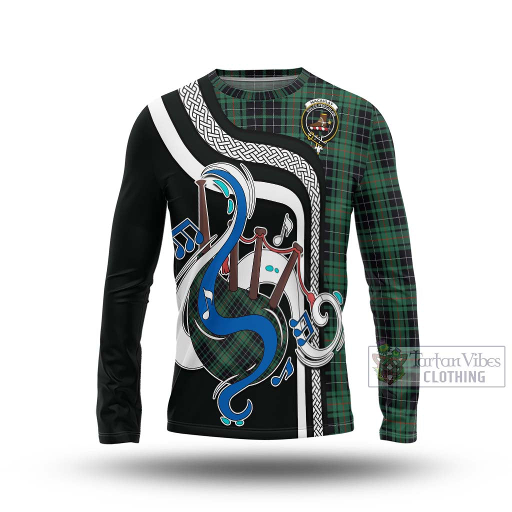 Tartan Vibes Clothing MacAulay Hunting Ancient Tartan Long Sleeve T-Shirt with Epic Bagpipe Style