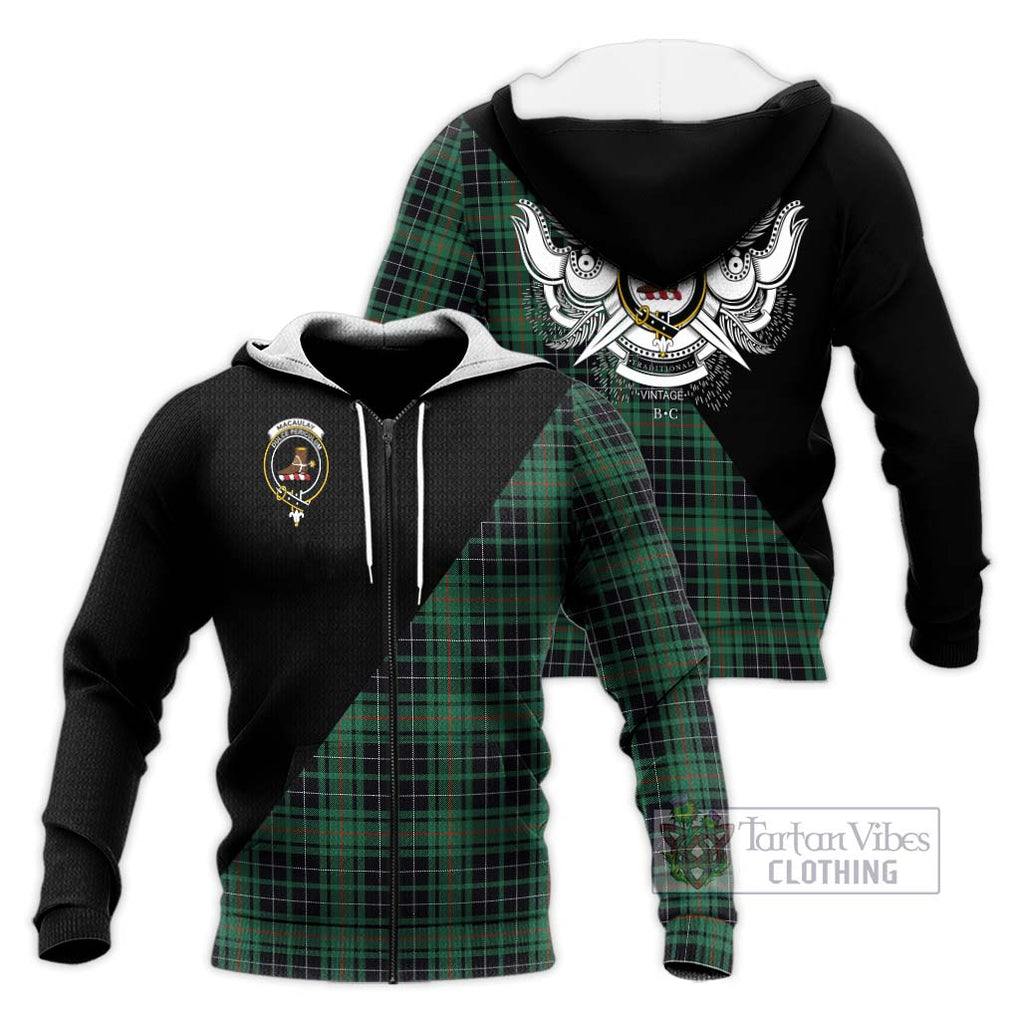 MacAulay Hunting Ancient Tartan Knitted Hoodie with Family Crest and Military Logo Style Unisex Knitted Zip Hoodie - Tartanvibesclothing Shop