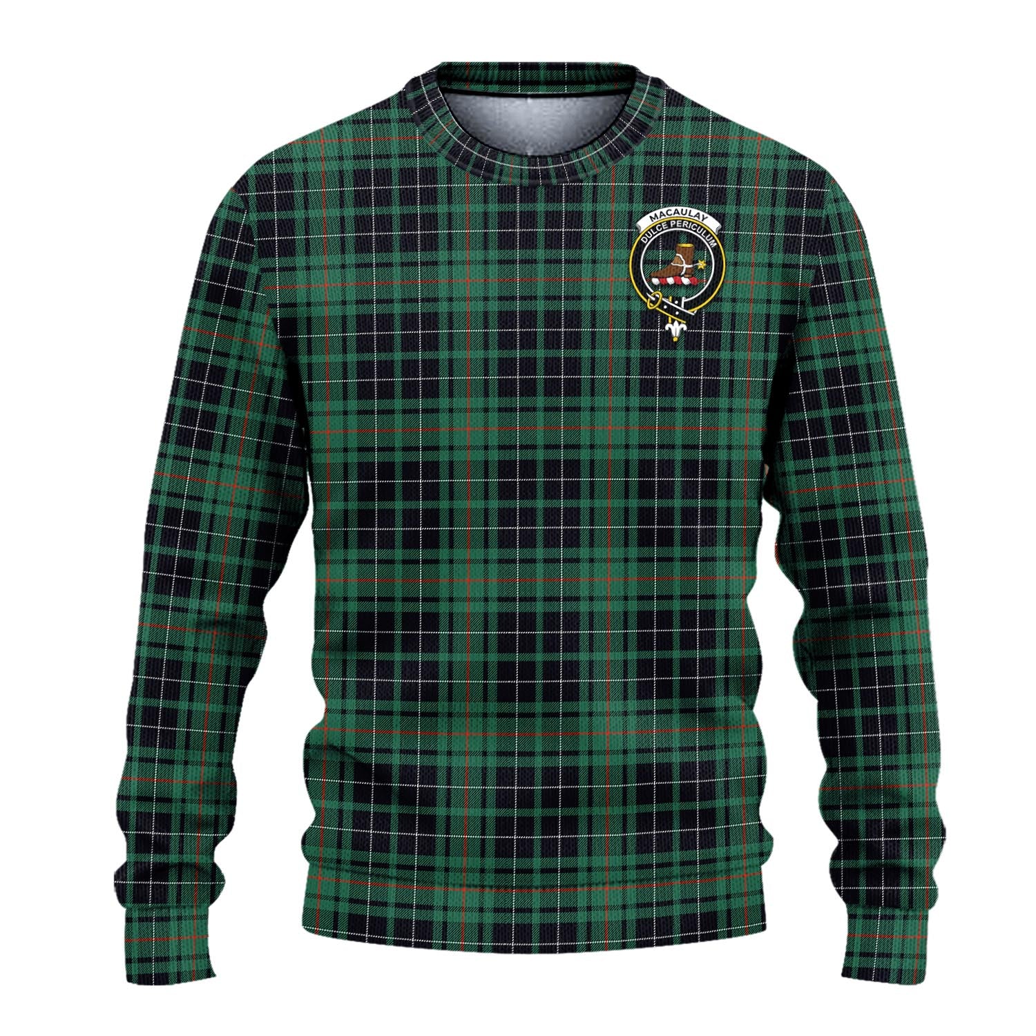 MacAulay Hunting Ancient Tartan Knitted Sweater with Family Crest - Tartanvibesclothing