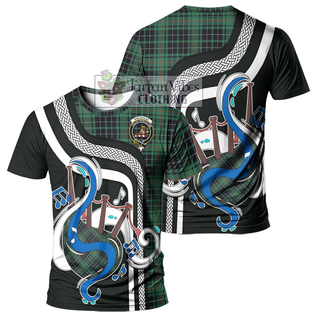 Tartan Vibes Clothing MacAulay Hunting Ancient Tartan T-Shirt with Epic Bagpipe Style