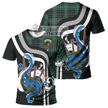 MacAulay Hunting Ancient Tartan T-Shirt with Epic Bagpipe Style