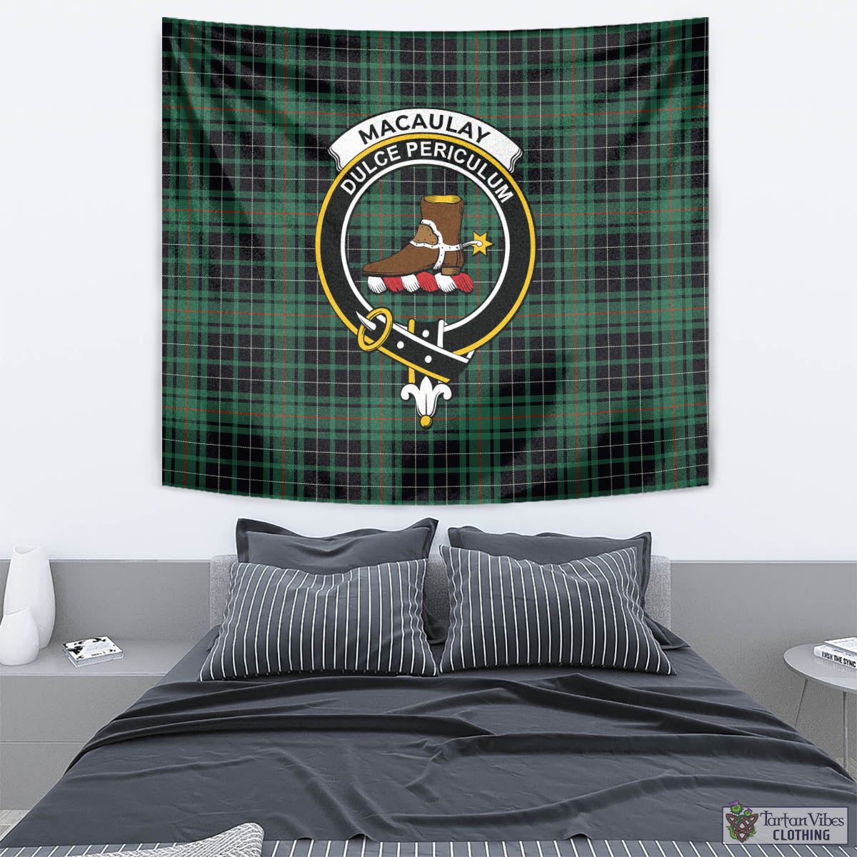 Tartan Vibes Clothing MacAulay Hunting Ancient Tartan Tapestry Wall Hanging and Home Decor for Room with Family Crest